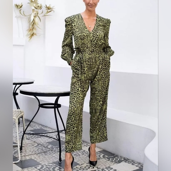 Jonny Cota Skingraft Making the Cut Green Leopard Animal Print Satin Jumpsuit XL - Picture 1 of 10